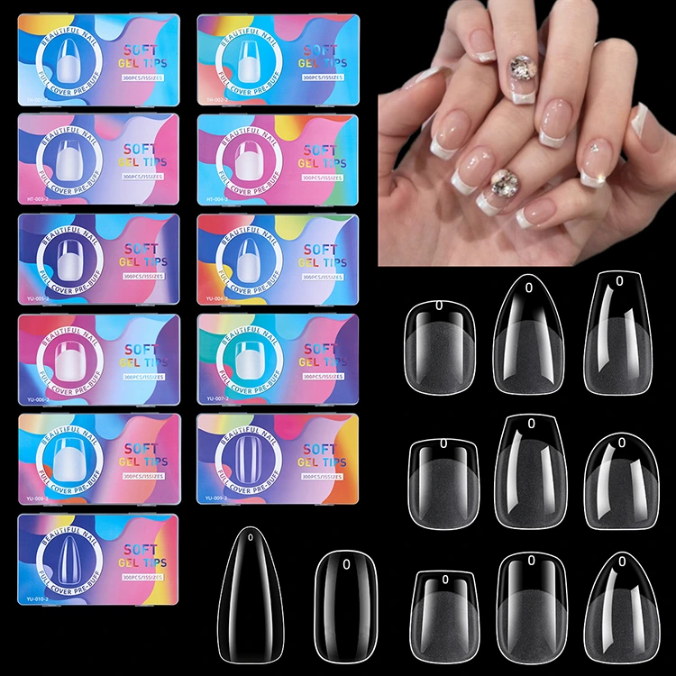 Tips gel lembut 15Size - sambungan kuku penutup penuh