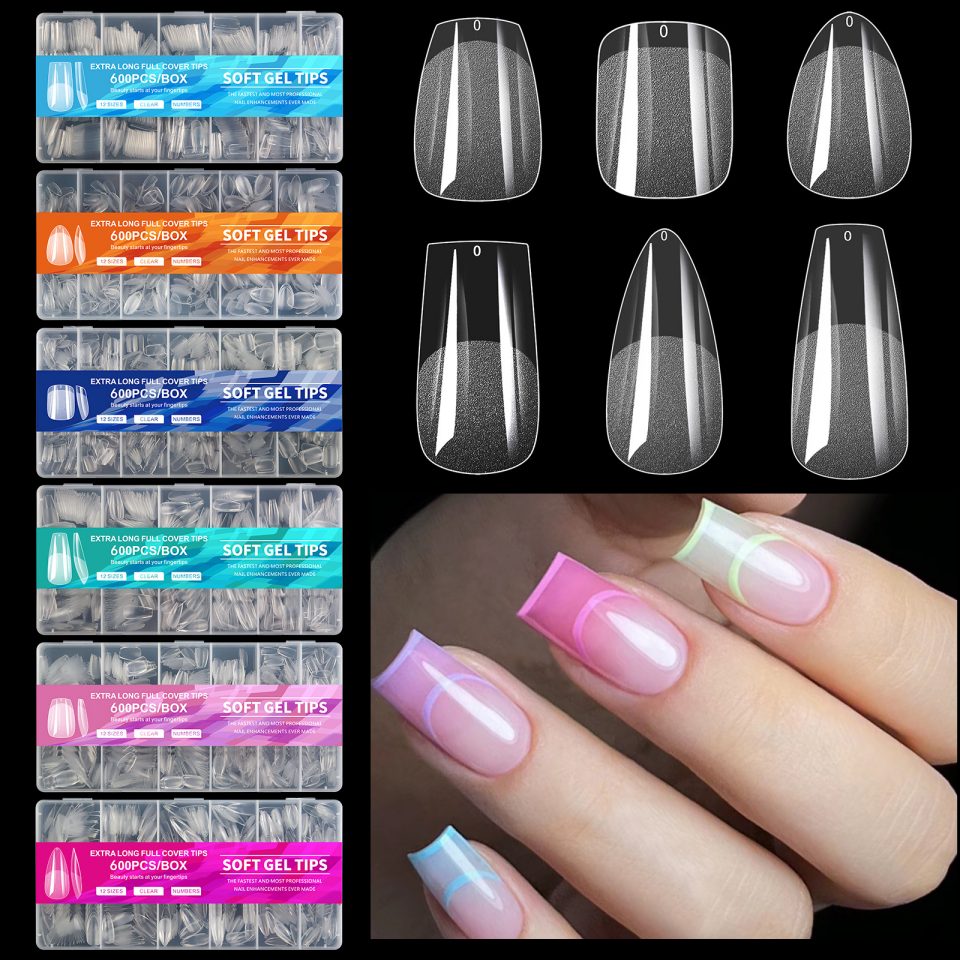600Pcs Petua Kuku Penutup Penuh Gel Lembut